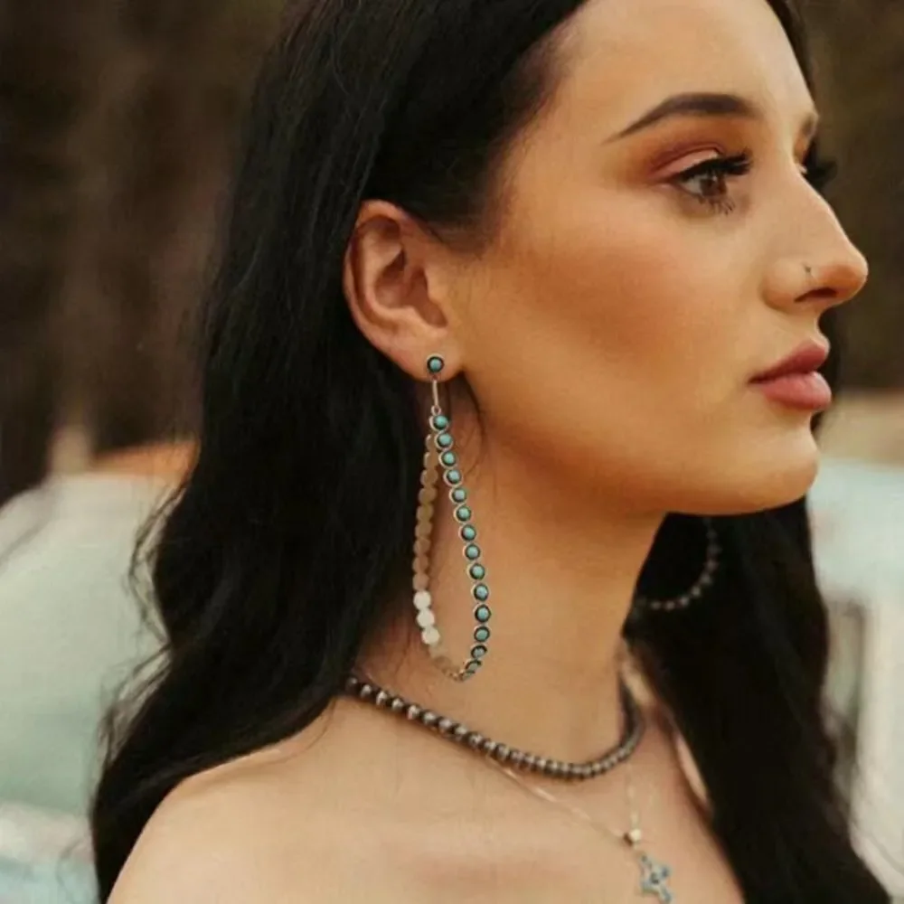✨🆕✨ Unique BOHO Silver Turquoise Decor Water Drop Dangle Earrings✨